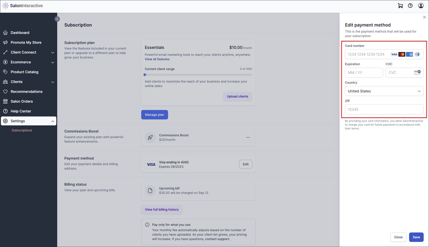 How do I update my payment information for my subscription?